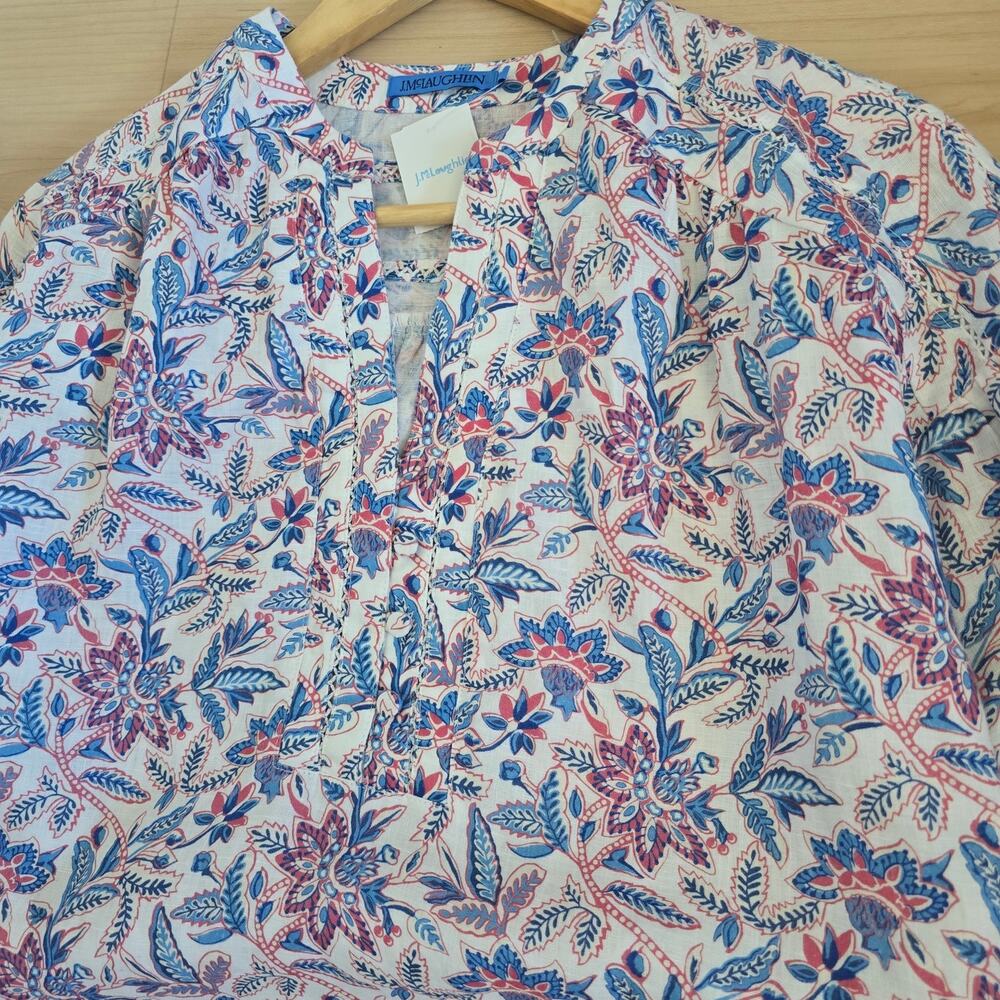 *NWT J. Mclaughlin Nylee 100% Linen Floral Dress Size S Relaxed Fit 3/4 Sleeves - Picture 3 of 12